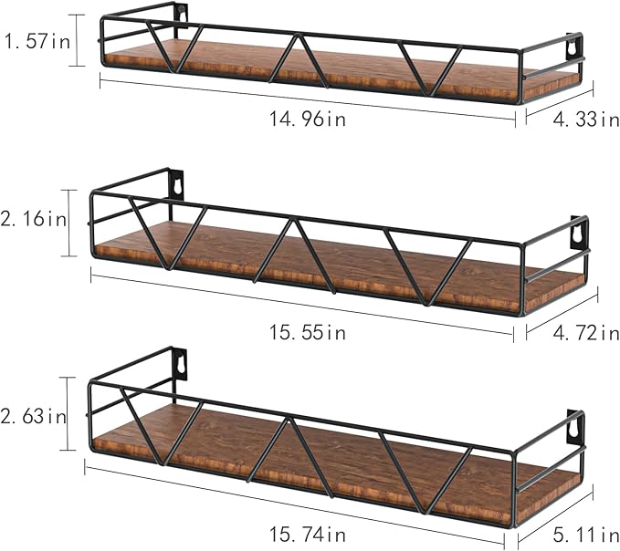 Floating Shelves Set of 3, Home Wood Wall Shelf, Farmhouse Shelf for Bedroom, Wall Mounted Floating Shelf for Living Room, Bedroom, Bathroom, Kitchen, Office (Black)-NeatNest