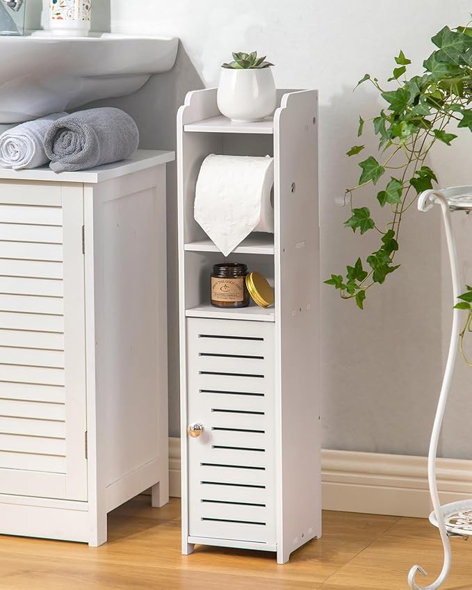 AOJEZOR Toilet Paper Holder Stand: Small Bathroom Storage Cabinet for Small Spaces-NeatNest