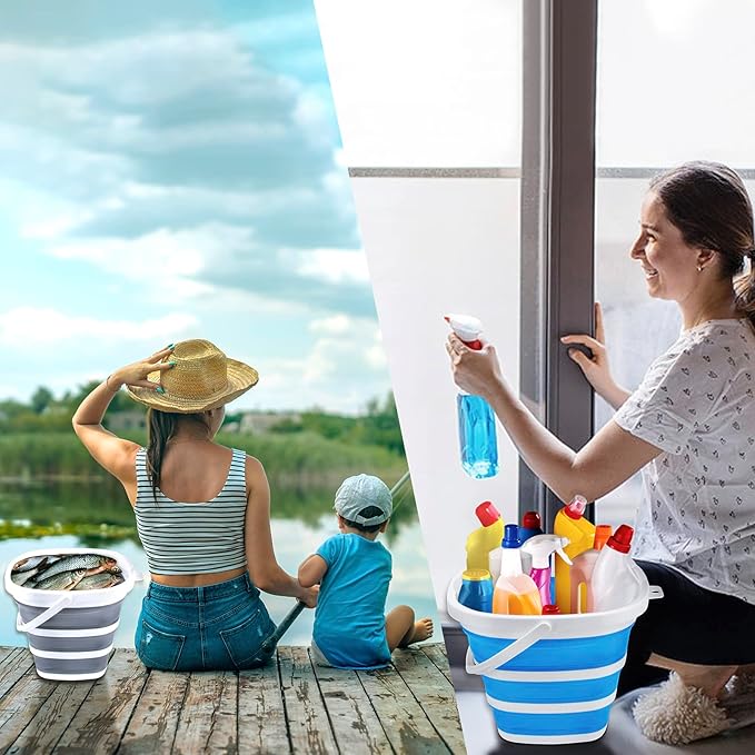 2 Pack Collapsible Buckets 10L 2.6 Gallon Cleaning Bucket Mop Bucket Folding Foldable Portable Small Plastic Water Supplies for Outdoor Garden Camping Fishing Car Wash Space Saving Square Grey Blue-NeatNest