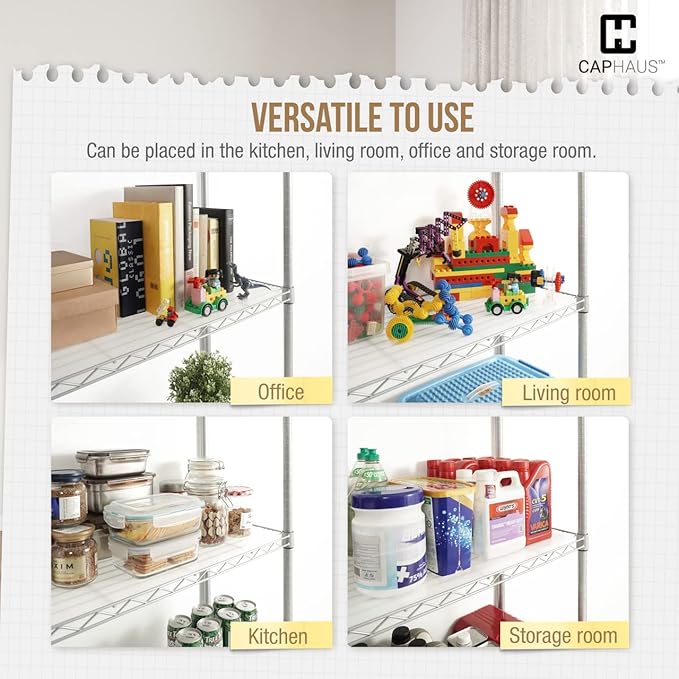 CAPHAUS NSF Commercial Heavy Duty 4 Tier Wire Shelving w/Two Rectangle Baskets, Wheels, Leveling Feet, Storage Metal Shelf, Basement Garage Shelving, Utility Wire Rack Storage Black-NeatNest