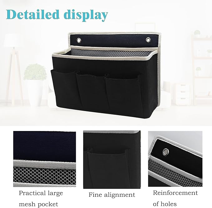 2-Pack Wall Hanging Organizer Bag/Hanging Baskets with Large Mesh Compartment & 3 Pockets，Over the Door Organizer Space Saving Storage for Bedroom,RV Camper, Closet (Black - 2 Pack)-NeatNest