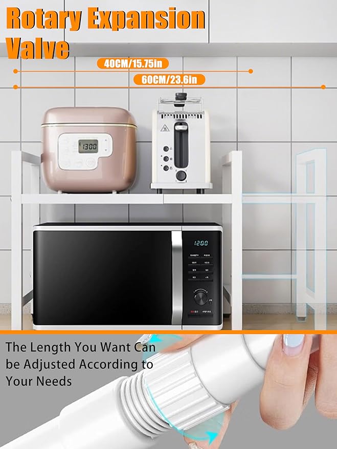 Caliee Expandable Microwave Stand, Adjustable Countertop Storage Rack for Microwave, Tableware, and Pantry Items, Space-Saving Design for Kitchen, Cabinet, and Countertop (White)-NeatNest