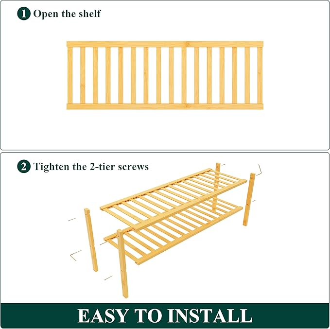 Smiry Shoe Rack, 2 Tier Long Bamboo Shoe Organizer, Stackable Free Standing Wooden Shoe Storage Shelf for Closet, Entryway, Front Door Entrance, Natural-NeatNest