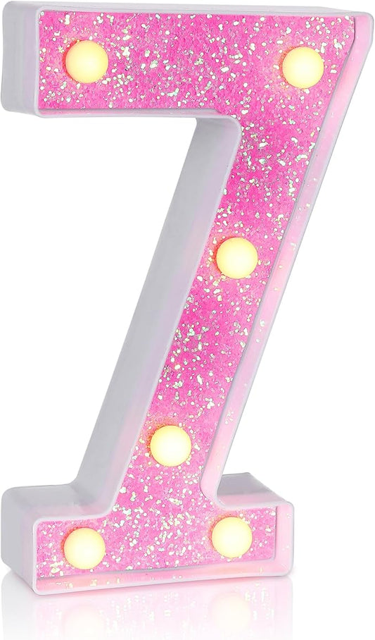 Foaky Pink Light up Letters，Pink Party Decorations,Girls Room Decor,Glitter Marquee Numbers,Alphabet Letter Sign for Night Light Birthday Party Girls Gifts, Home Bar Decoration (7)-NeatNest