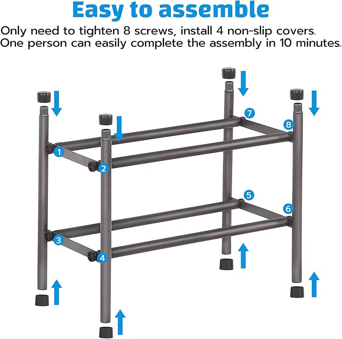 STORAGE MANIAC Expandable Shoe Rack, 16 Pairs Stackable Small Shoe Rack, Metal Adjustable Shoes Organizer for Closet, Entryway, Hallway, Garage, Front Door, Shoes Shelves, Black 4 Tier-NeatNest