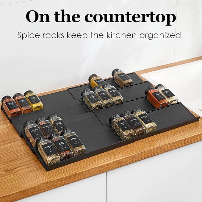 4-Tier Spice Drawer Organizer - 4 Pack Expandable Seasoning Rack (13" to 24.4") for Kitchen Drawers, Organization Insert Tray (Jars Not Included)-NeatNest