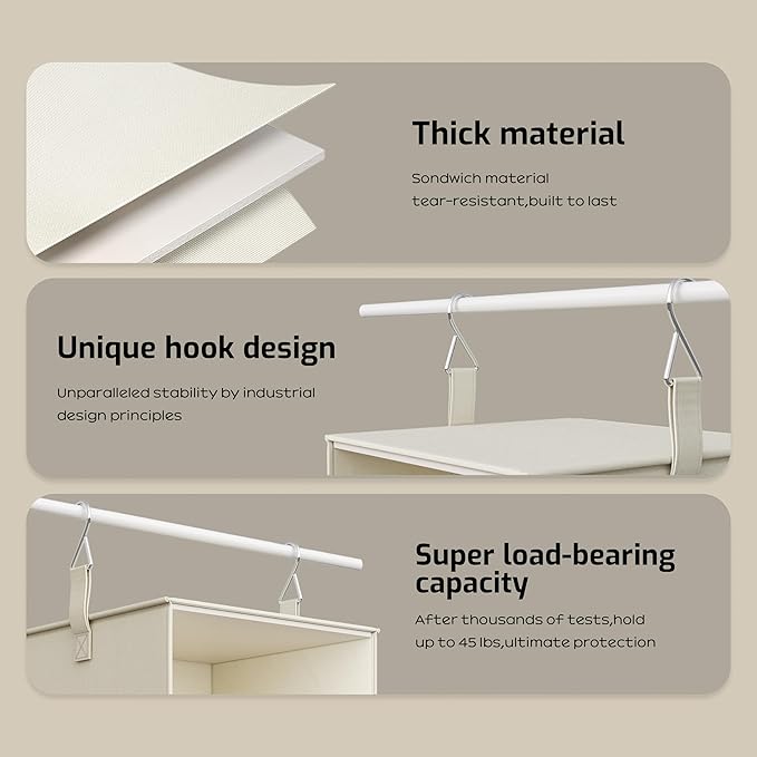 Vailando 3-Shelf Hanging Closet Organizer, Set of 2 Hanging Shelves with 2 Drawers for Wardrobe, Nursery, Baby Clothes Storage and Organization, Beige-NeatNest