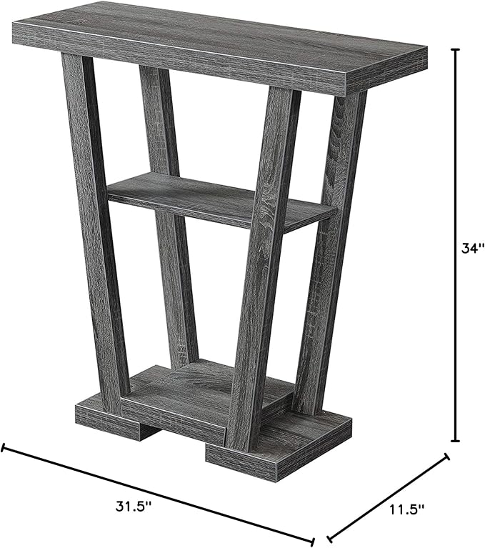 Convenience Concepts Newport V Console Modern Sofa Storage Shelves, Narrow Entryway Hall Living Room, Display Accent Table, 31.5", Weathered Gray-NeatNest