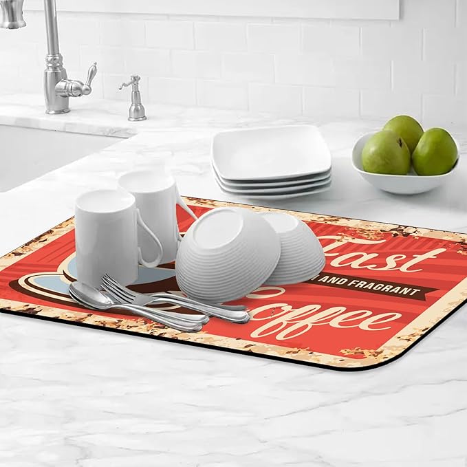 Coffee Dish Drying Mats for Kitchen Counter Absorbent Fast Dry Dish Drainer Rack Mats for Dishes Utensils Pot and Pan, Kitchen Accessories 24"x16"-NeatNest