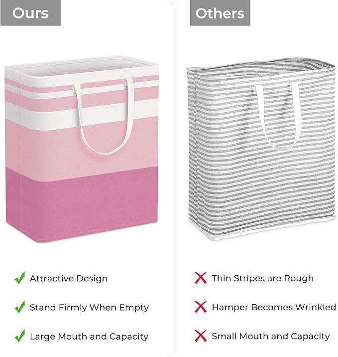 HomeHacks 2 Pack Large Laundry Baskets, Waterproof, Freestanding Laundry Hampers, Collapsible Clothes Hamper with Reinforced Handles in Laundry, College Dorm, Bathroom, Bedroom (Pink, 100Lx2)-NeatNest