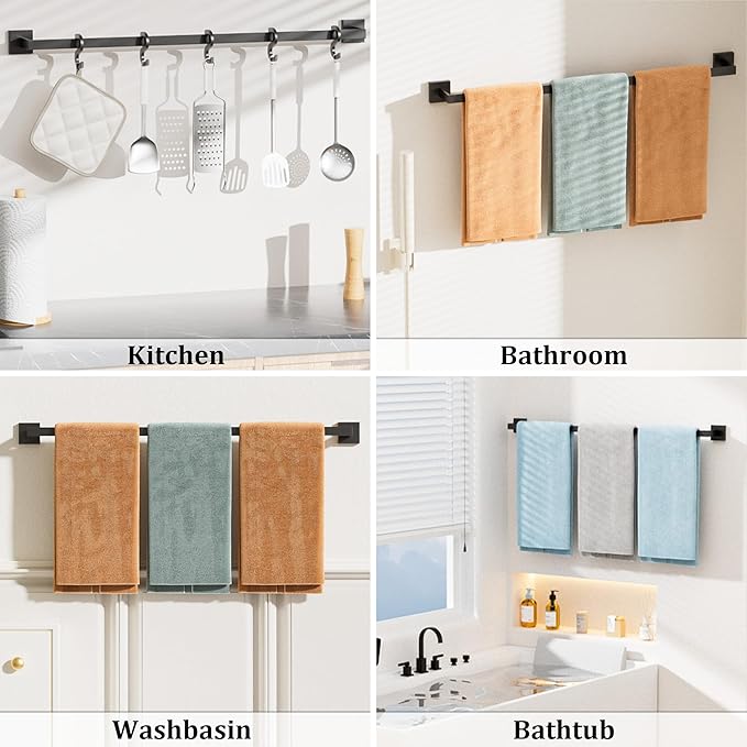 Alise Black Towel Bars,31.5 Inch Towel Holder Towel Racks for Bathroom and Lavatory,SUS304 Stainless Steel Hand Towel Hanger Rail Wall Mount,Useable Length 29.72 Inch Towel Bar, GYT080-B