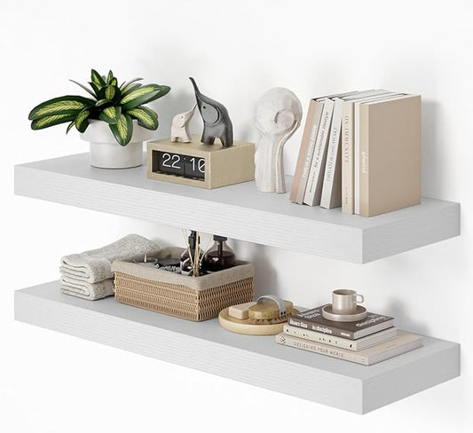 Heimlove 36 Inch Long Floating Shelf for Wall, 12" Deep White Floating Shelves Wall Shelves for Bedroom Living Room Bedroom, Wall Mounted Shelves for Storage Book Decor, Set of 2-NeatNest