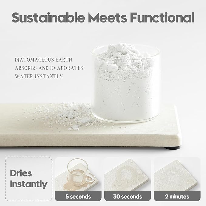 2PCS Bathroom Sink Vanity Trays, Water Absorbing Diatomite Stone Quick Drying Mat for Kitchen Counter,Faucet Splash Guard Dish Rack Soap Dispenser Sponge Holder Caddy Organizer,Beige, 9"x3.5"-NeatNest