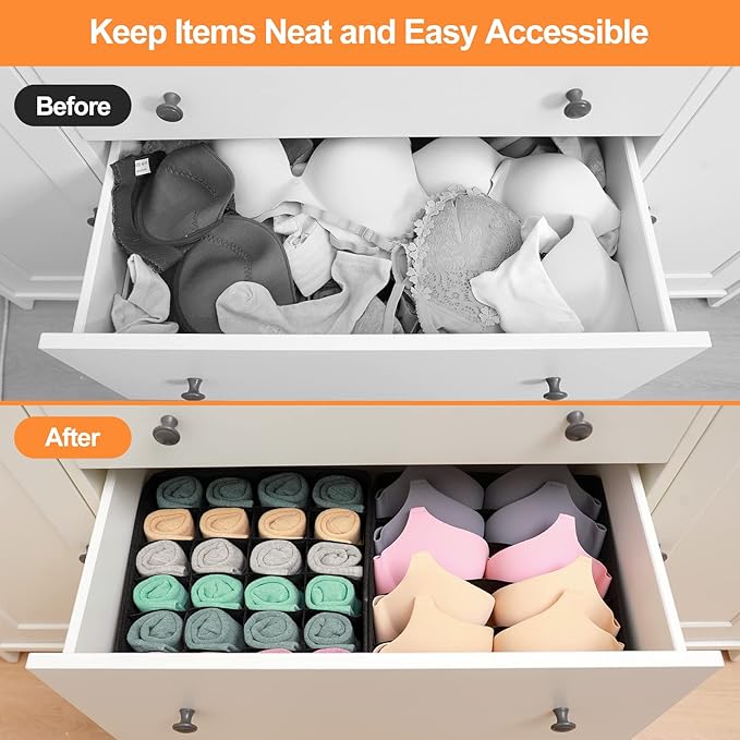 GOGOODA 4 Pcs Underwear Drawer Organizers Divider, Closet Socks Organizer and Storage Boxes for Lingerie, Bra, Undies-NeatNest