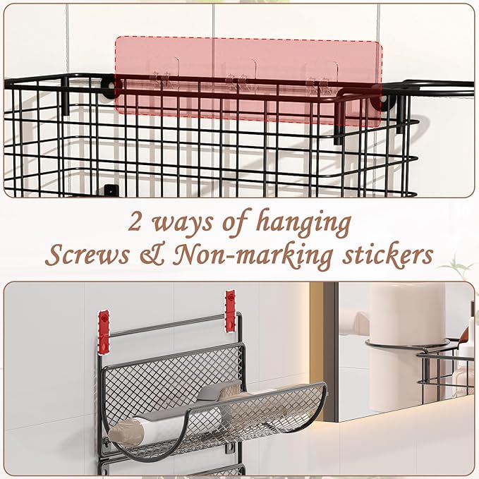 4 tiers Hair Dryer Holder Styling Tool Organizer Wall-Mounted Storage Wire Basket with Hook Heat Safe Rack for Hair-Straighteners,Curling Wands,Flat Iron,Perfume,Cabinet Door Bathroom