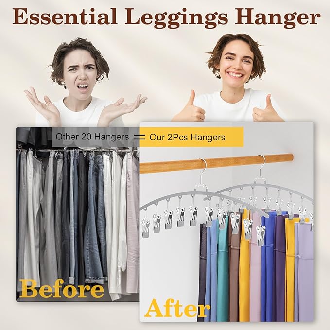 2 Pack Legging Organizer for Closet 360° Swivel, Metal Gym Clothes Organizer w/20 Clips Holds 20 Leggings, Hangers Space Saving, Closet Organizers and Storage, Room Organization Essentials, Grey-NeatNest