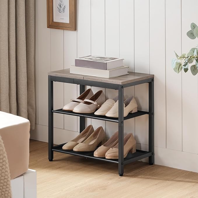 HOOBRO Shoe Bench, 3-Tier Shoe Rack, Industrial Shoe Organizer Storage Bench, 19.7 inches Entry Bench with Mesh Shelves, for Entryway, Living Room, Hallway, Easy Assembly, Greige BG50HX01-NeatNest
