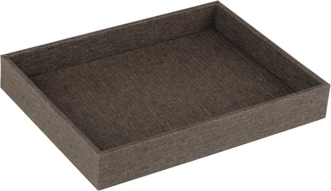 HofferRuffer Elegant Desktop Organizer Tray, Vanity Tray, Storage Jewelry Perfume Organizer, Dresse Catchall for Change Coin Key (Brown Black Faux Leather)-NeatNest