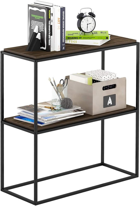Furinno Moretti Modern Wide Stackable Metal Shelf, Columbia Walnut-NeatNest