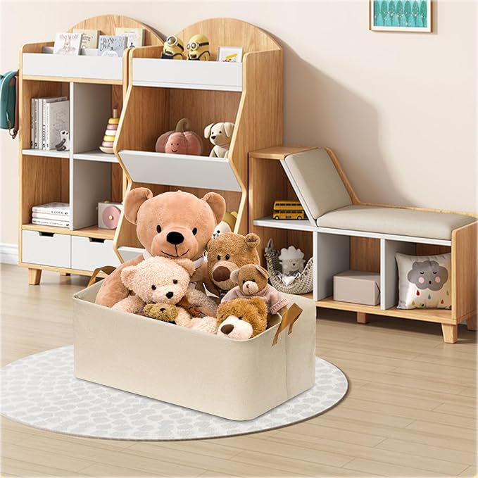 4 Pack Closet Cloth Storage Bins for Shelves,Large Storage Baskets for Shelves, Fabric Bins for Closet organization with Handles（ Beige 17''L x 12.6''W x 7.5''H）-NeatNest