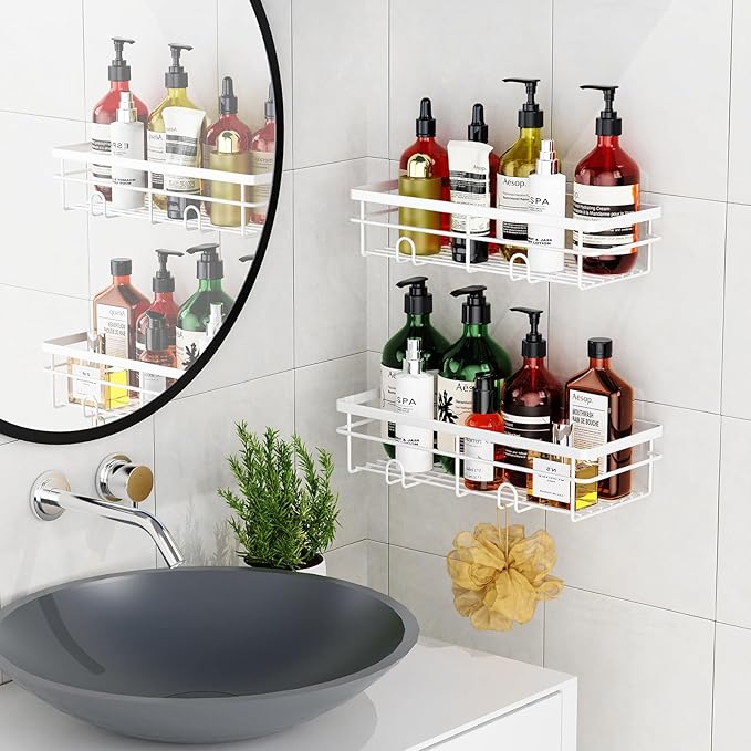 Uamector Shower Caddy Organizer Rustproof - Bathroom Shelves Rack for Home Decor & Storage - Adhesive Wall Shampoo Holders for Inside - Bath Tub Organization