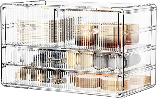 ZHIAI Stackable Storage Drawers, Acrylic Bathroom Counter Organizer Clear Makeup Organizers for Vanity, Kitchen Cabinets, Bathroom, Undersink, Home Organization and Storage (4 Drawers, Pattern D)-NeatNest