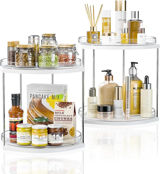 2 Pack 2 Tier Lazy Susan Turntable Organizer – 9.05” Rotating Spice Rack Organizer for Cabinet, Pantry, Tabletop & Counter – Clear Acrylic Lazy Susan for Kitchen, Bathroom & Vanity