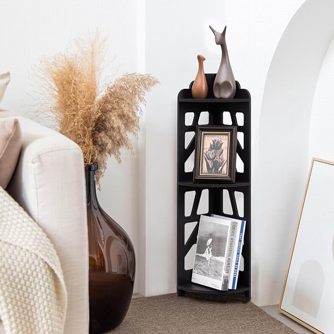 Corner Shelves,Corner Shelf Stand Waterproof Great for Bathroom Storage Tight Space,Small Shelf Stand Fit for Toilet Paper Holder Storage, Corner Tables for Small Space,Black-NeatNest