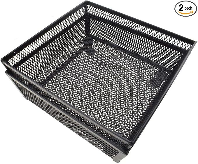 HAHIYO Stackable Mesh Tray Cup 6 x 6 x 2 inches Sturdy Container for Desk Drawer Organizer Collection for Home Office School kitchen Soft Foam Feet No Sharp Edges 2 Pack Black-NeatNest