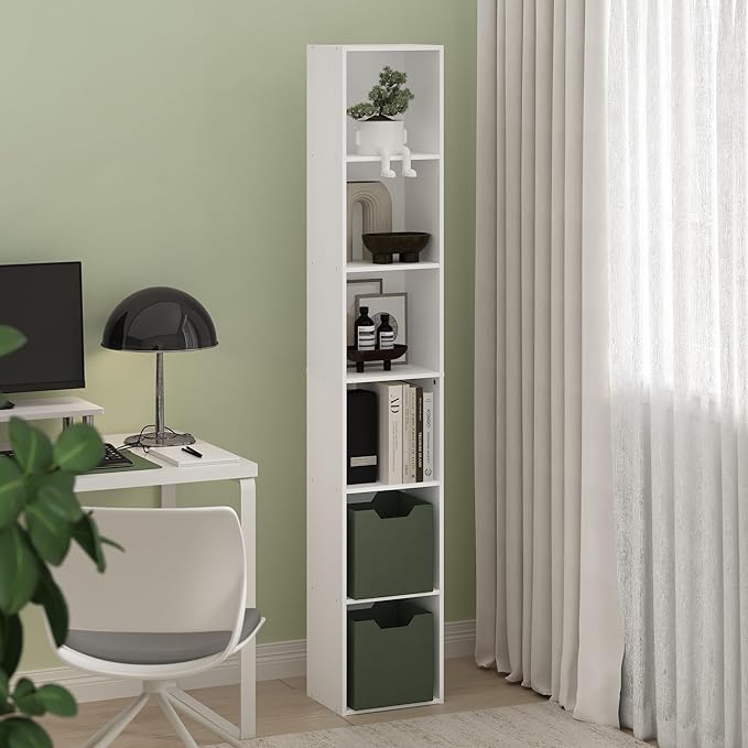 Furinno Luder 6-Tier Open Shelf Bookcase, White-NeatNest