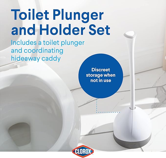 Clorox Toilet Plunger with Hideaway Caddy – Toilet Plunger for Bathroom, Bathroom Organizers & Storage, Bathroom Accessories, Toilet Unclogger, Plunger with Holder-NeatNest