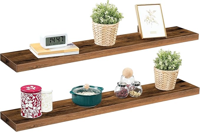 HOOBRO Floating Shelves for Wall, Wall Mounted Shelf Set of 2, 47.2" Hanging Shelf with Invisible Brackets, for Wall Bathroom, Bedroom, Toilet, Kitchen, Living Room, Office, Rustic Brown BF120BJP201-NeatNest