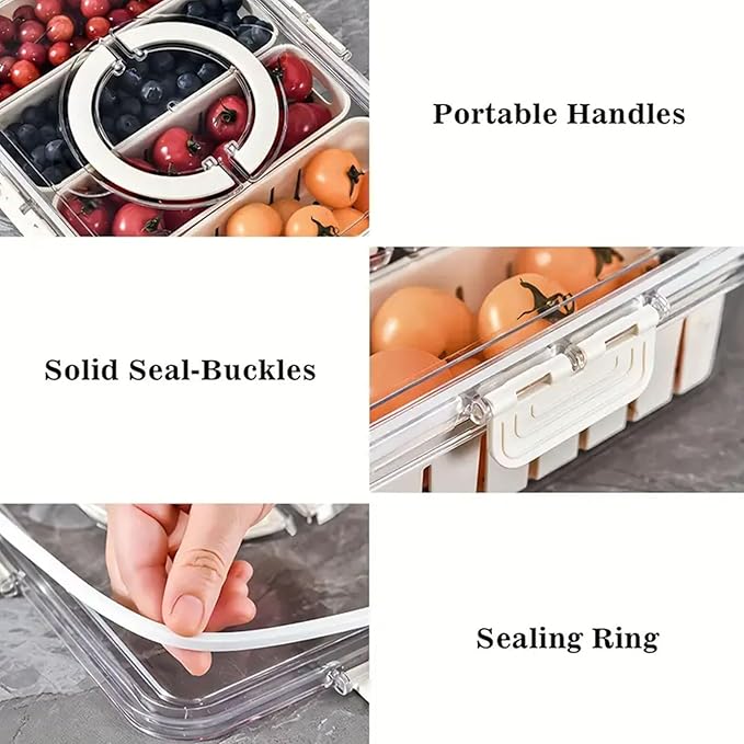 4 Compartment Food Storage Containers, Refrigerator Storage Box Dishwasher Plastic Reusable Divided Food Storage Boxes
