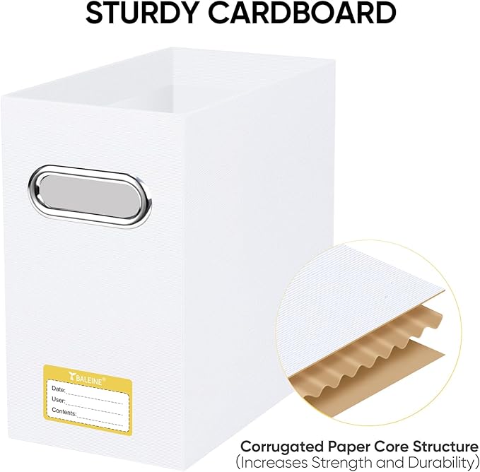 BALEINE File Organizer Box, Cardboard File Folder Organizer with Handle for Letter Size, Portable Collapsible Hanging Filing Box for Home Office Document Storage (4 Pack, White)-NeatNest