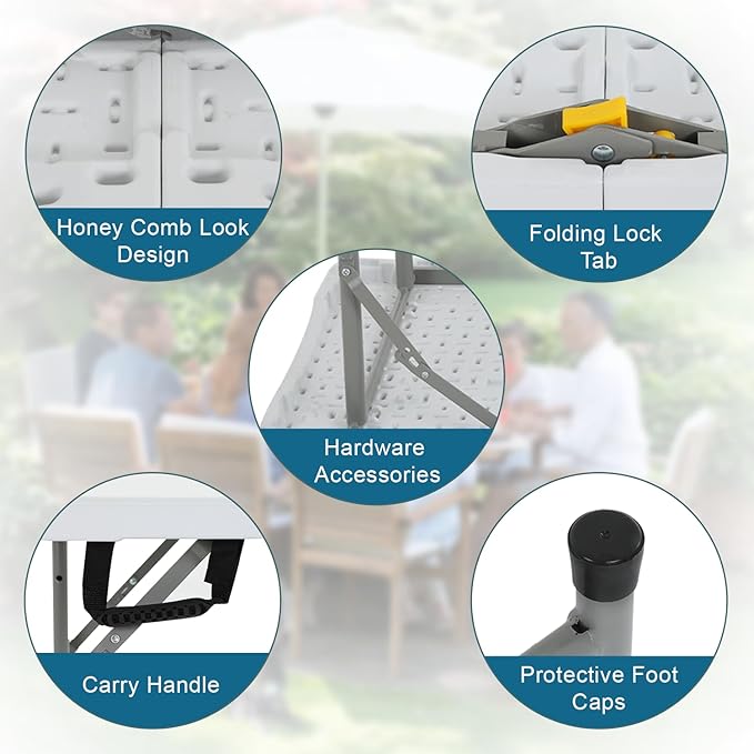 BomYees 4FT Folding Table Plastic Camping Table Portable Picnic Table for Easy Storage, Ideal for Outdoors Camping, Picnics, Parties Wedding & Indoor Events with Carrying Handle,White…-NeatNest