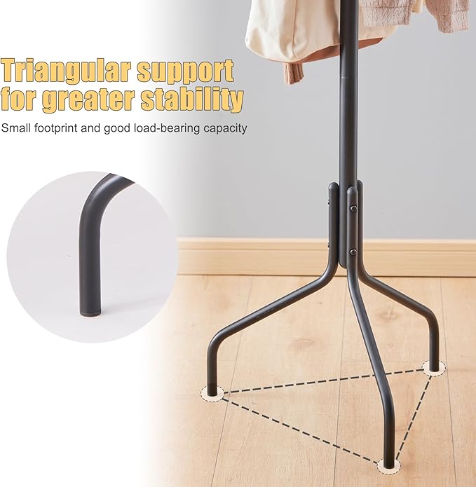 Coat Rack Freestanding,hat and coat rack stand for entryway,Living Room,Bedroom,Metal coat tree with12 Hooks and 3 Legs (Black)-NeatNest