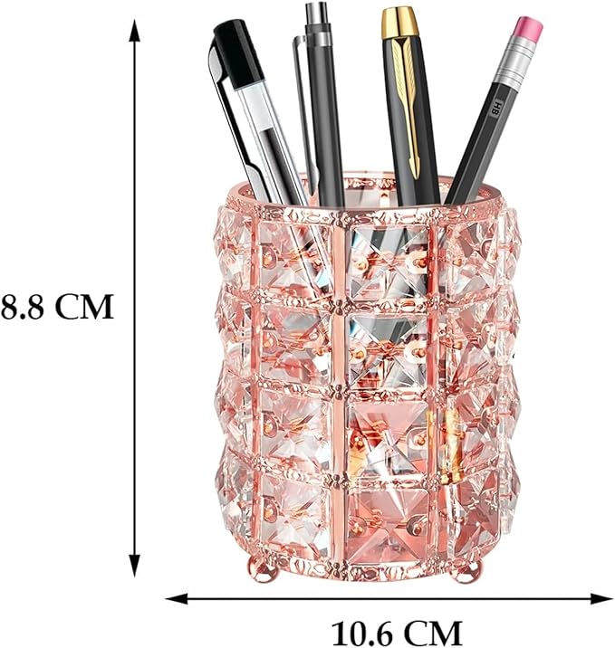AKOAK 1 Pack Crystal Makeup Brush Holder Office Supplies Storage Rack Eyebrow Pencil/Lipstick/Pencil Makeup Container, Dressing Table, Bedroom, Office (Rose Gold)-NeatNest