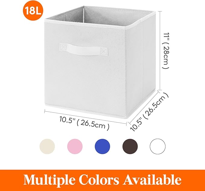 Lifewit 10 Packs Storage Cubes, 11 Inch Cube Storage Bins, Foldable Decorative Fabric Storage Baskets for Organizing Home Organizers with Handles for Shelves, Closet, White