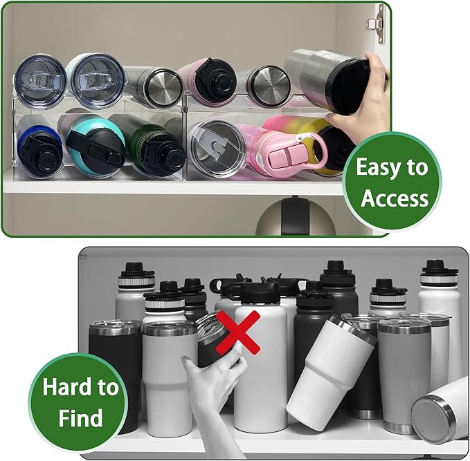 2 Pack Water Bottle Organizer, Stackable Kitchen Pantry Storage Shelf, Plastic Water Bottle Holder for Cabinet and Fridge Organization-NeatNest