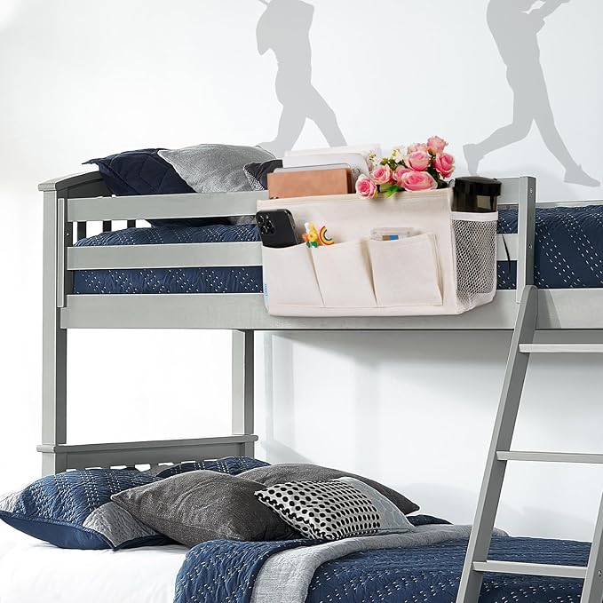 Bedside Storage Caddy/Bedside Hanging Storage Bag for Headboards Bunk Beds Dorm Rooms Book Phone Magazine Holder (New White)-NeatNest