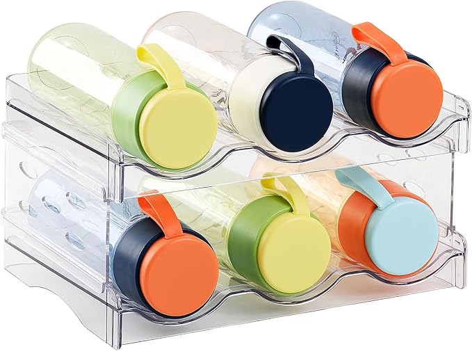 Acrylic Organizer - Stackable Freestanding Wine Rack, Water Bottle Organizer & Drink Holder for Kitchen, Cabinet, Fridge | Space-Saving Design for Bottles, Cups, Beverages (8.1"x11.2"x5.3")