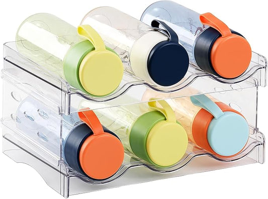 Acrylic Organizer - Stackable Freestanding Wine Rack, Water Bottle Organizer & Drink Holder for Kitchen, Cabinet, Fridge | Space-Saving Design for Bottles, Cups, Beverages (8.1"x11.2"x5.3")