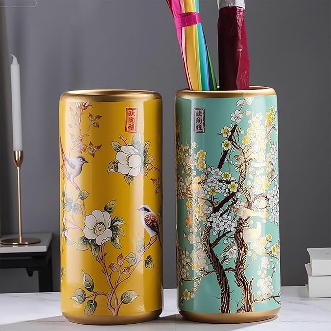 Ceramic Umbrella Stand Living Room Floor-Standing Freestanding Cane Chinese Umbrella Stand Multifunctional Painted Porcelain Vintage Ceramics Flower Vases for Home Office Entrance Indoor(F)-NeatNest