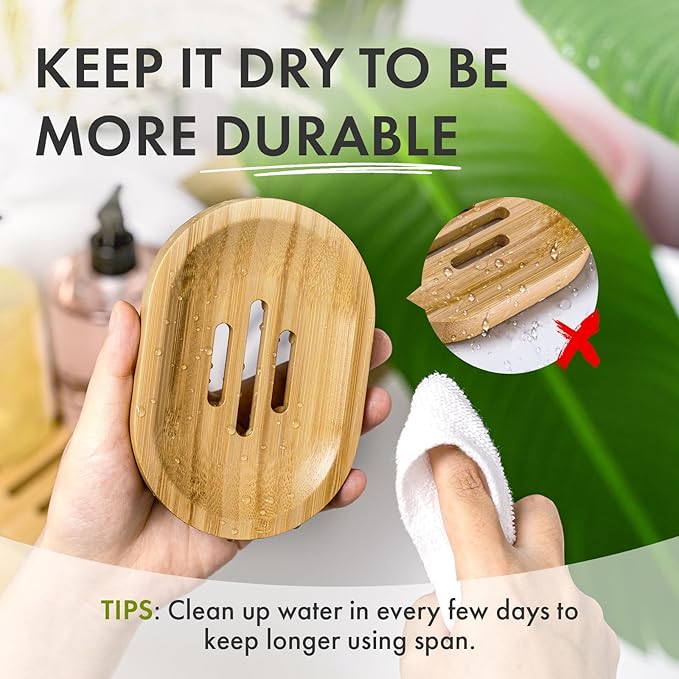 AmazerBath Bamboo Soap Holder, Bamboo Soap Dish, 2 Pack Soap Dishes for Bar Soap, Soap Tray Self Draining, Oval Soap Saver for Shower, Bathroom, Kitchen-NeatNest