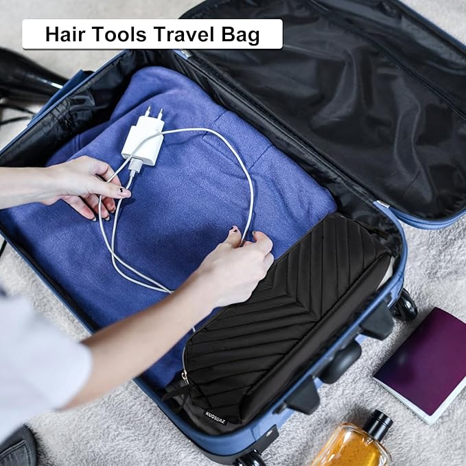Hair Tools Travel Bag for Shark Flexstyle Dyson, Quilted Case Organizer Bag, Gift for Women Hair Accessories Storage Bag, Travel Hairdryer Portable Bag for Women, Black-NeatNest