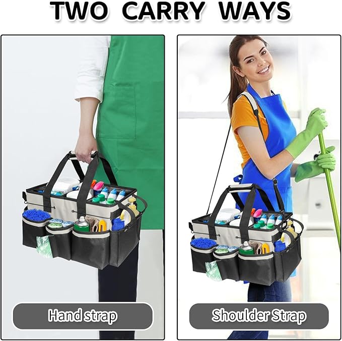Boczif Cleaning Caddy Bag Wearable, Cleaning Caddy Supplies Organizer with Handle, Shoulder Straps & Detachable Divide, Cleaning Tool Organizers Tote Bag for Cleaners & Housekeepers (White)-NeatNest