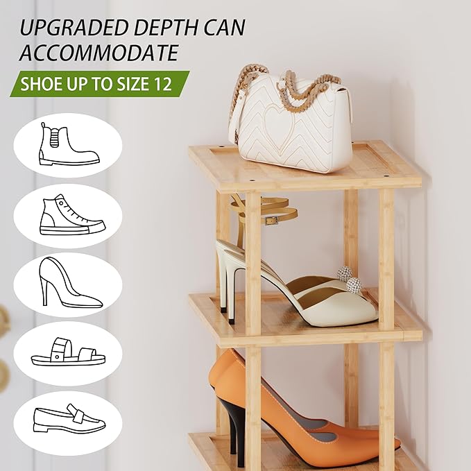 Vertical Tall Shoe Rack For Entryway - Tall 7 Tier Free Standing Slim Narrow Bamboo Wood Shoe Boots Storage Shelf Small Spaces For Garage Closet Doorway Garage Living Room Storage for Kitchen Bathroom-NeatNest