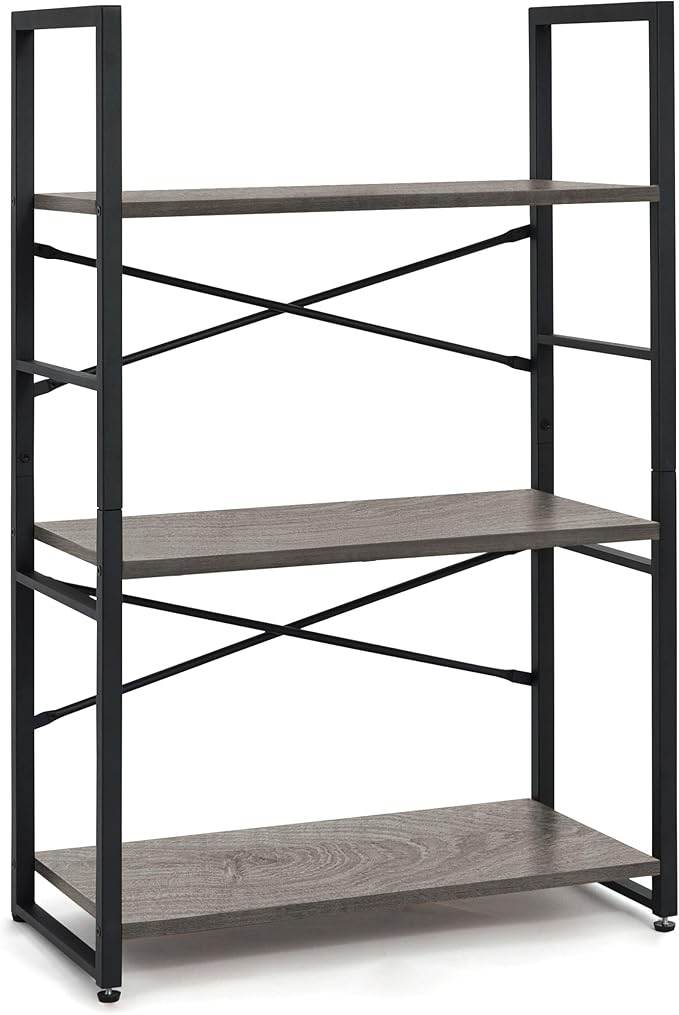 CAPHAUS 3 Tier Small Bookshelf, 24 Inch Width Free Standing Shelf, Bookcase Shelf Storage Organizer, Industrial Book Shelves for Home Office, Living Room, Dark Grey Shelves & Metal Frame-NeatNest