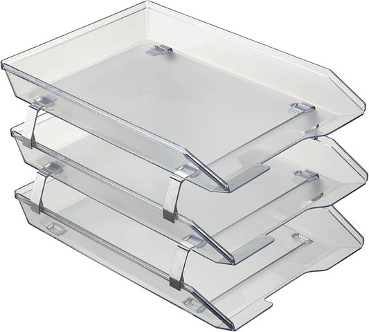 Acrimet Facility 3 Tier Letter Tray, Front Load, Letter Size/A4, Desktop File Organizer, Plastic (Clear Crystal Color)-NeatNest