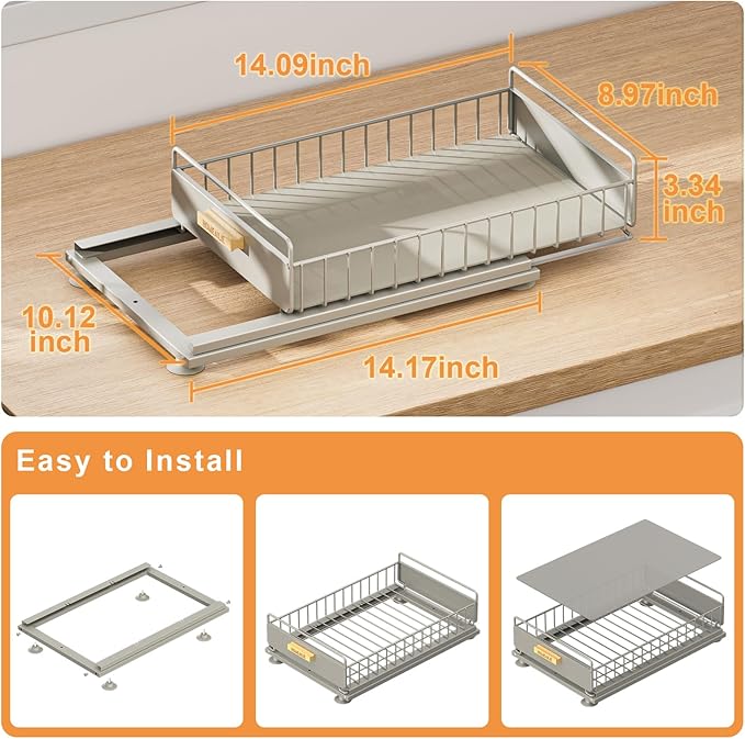 Under Sink Organizer, Single Tier Metal Pull Out Sliding Drawer Shelf for Kitchen Bathroom Cabinet Storage, Sturdy Rack – Gray-NeatNest